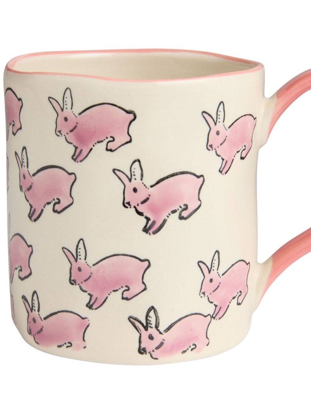 World Market Flora Flower and Bunny Organic Hand Painted Ceramic Mug